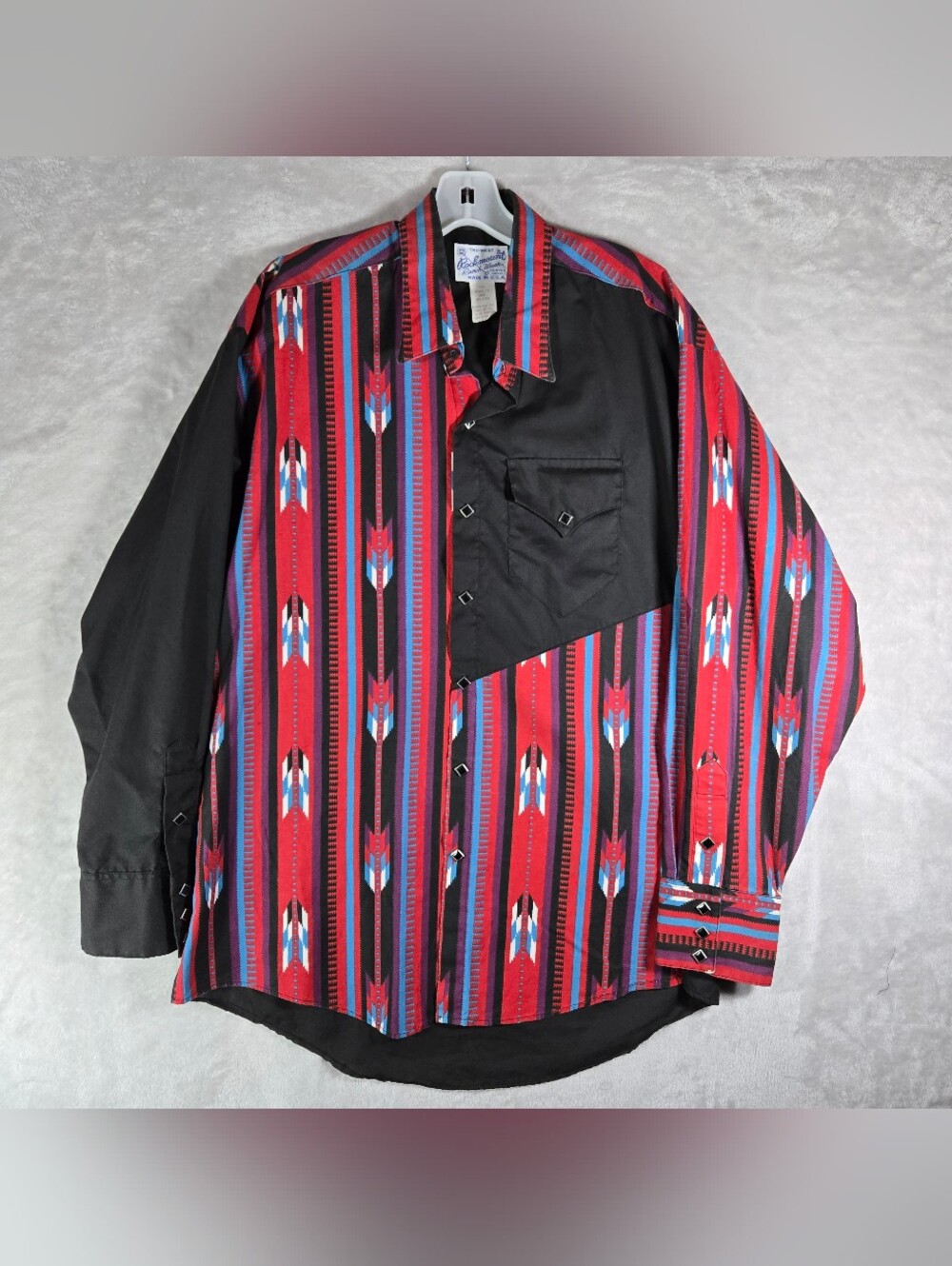 Rockmount Ranch Wear Snap Up Shirt Mens Large Black Aztec Western Long Sleeve